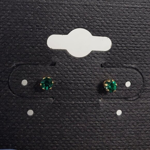 Swarovski Crystal Element - Gold Overlay Green Stone "Tiny" Stud Earrings - Picture 3 of 13